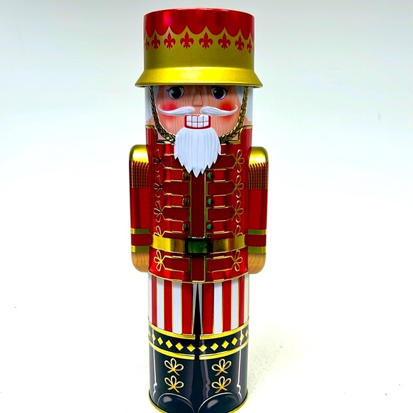 Other - 12” Cylinder shaped red Nutcracker Soldier lidded tin